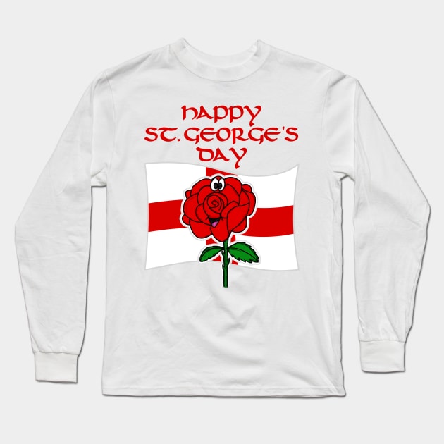 Happy St. George's Day Rose England English Flag Long Sleeve T-Shirt by doodlerob